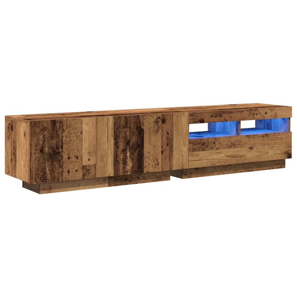 Mueble TV luces LED madera ingeniería envejecida 180x35x40
