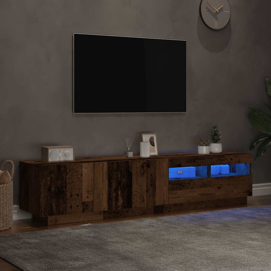 Mueble TV luces LED madera ingeniería envejecida 180x35x40