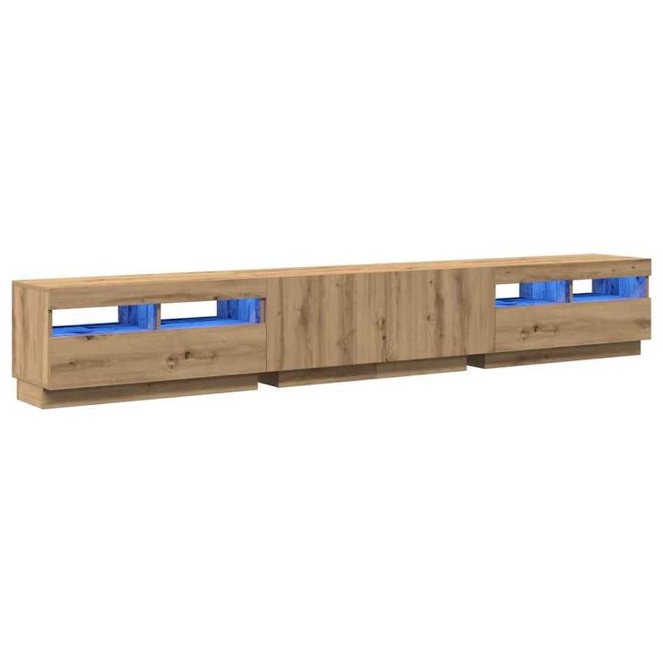 Mueble de TV luces LED madera roble artisan 260x35x40