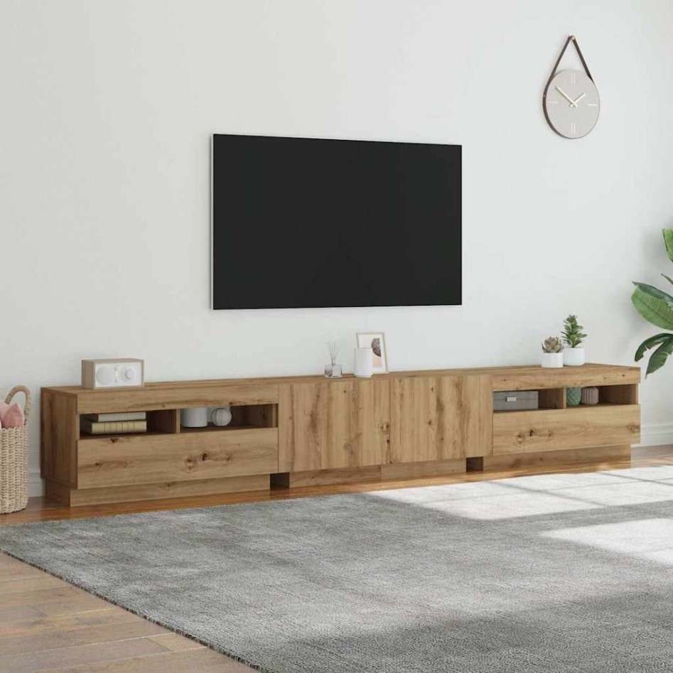 Mueble de TV luces LED madera roble artisan 260x35x40