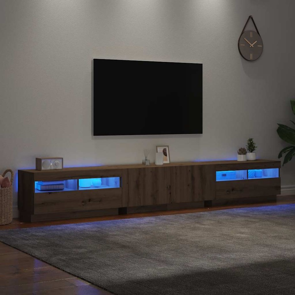 Mueble de TV luces LED madera roble artisan 260x35x40