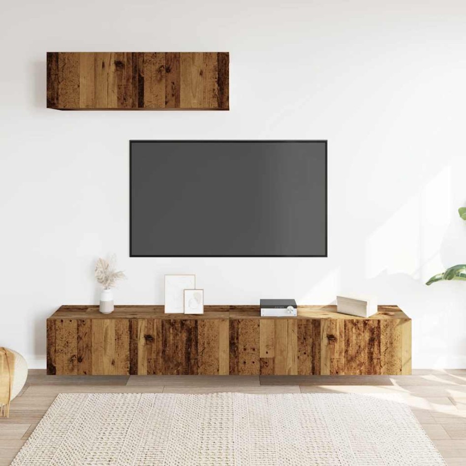Muebles TV de pared 3 uds madera vieja 100x30x30