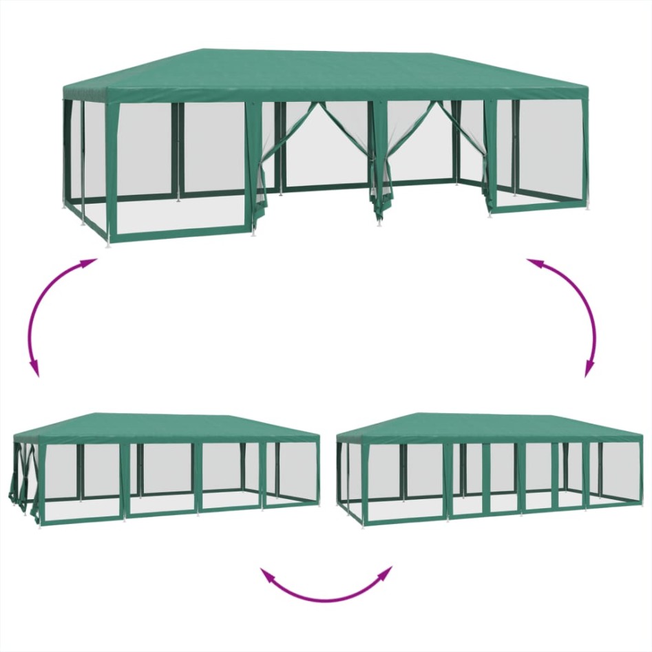 Carpa para fiestas con 12 paredes de malla HDPE verde 8x4