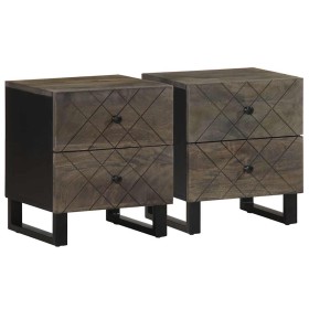 Mesitas de noche 2 uds madera maciza de mango negro 40x33x46