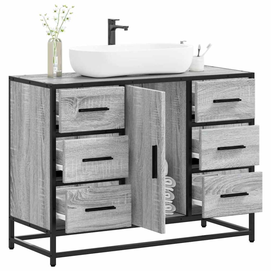 Armario lavabo baño madera ingeniería gris Sonoma 80x33x60
