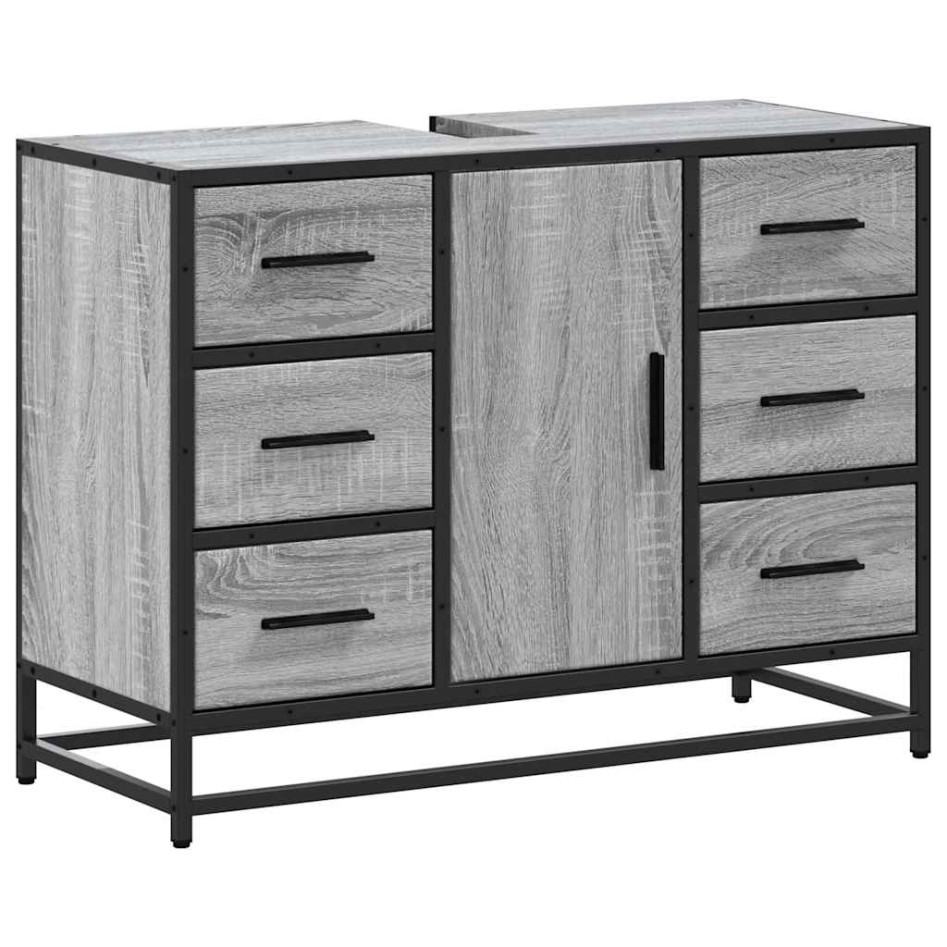 Armario lavabo baño madera ingeniería gris Sonoma 80x33x60