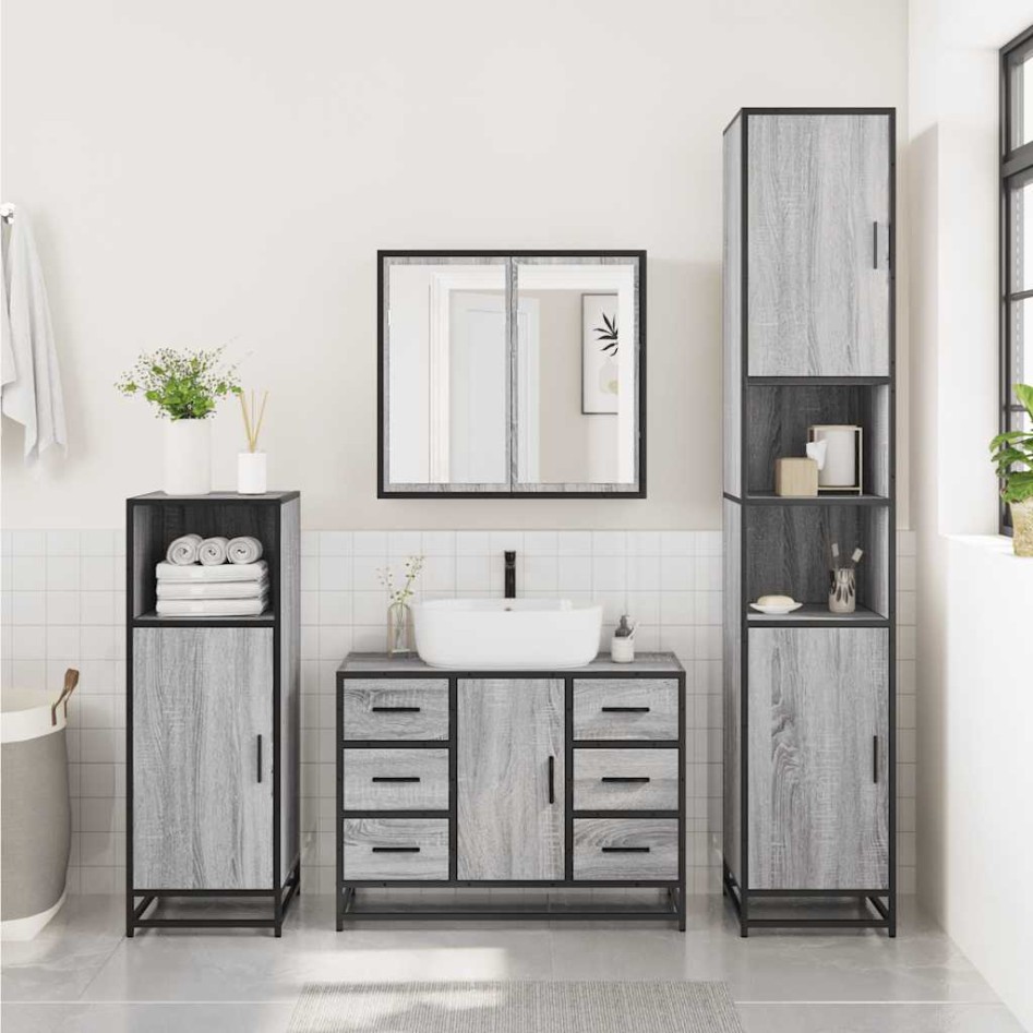 Armario lavabo baño madera ingeniería gris Sonoma 80x33x60