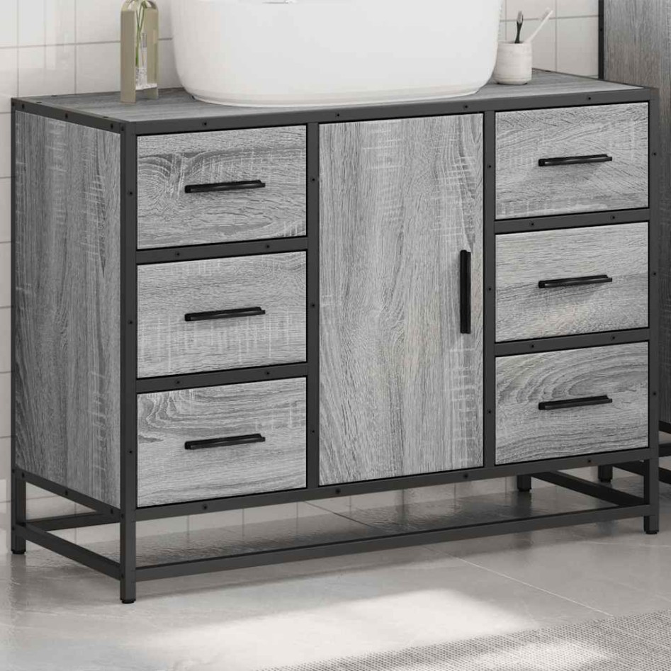 Armario lavabo baño madera ingeniería gris Sonoma 80x33x60