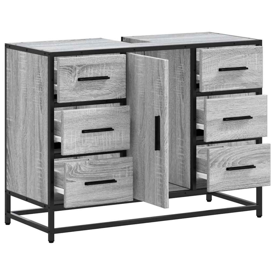 Armario lavabo baño madera ingeniería gris Sonoma 80x33x60