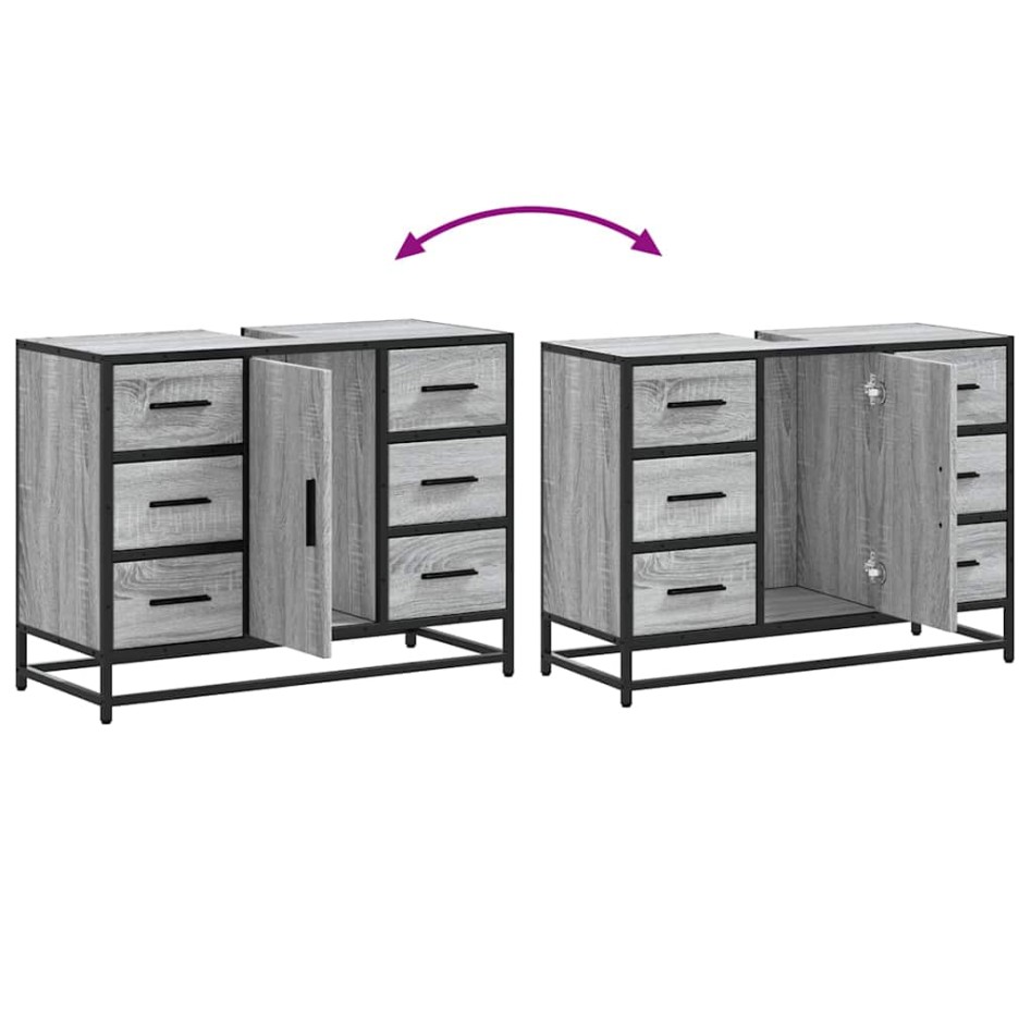 Armario lavabo baño madera ingeniería gris Sonoma 80x33x60