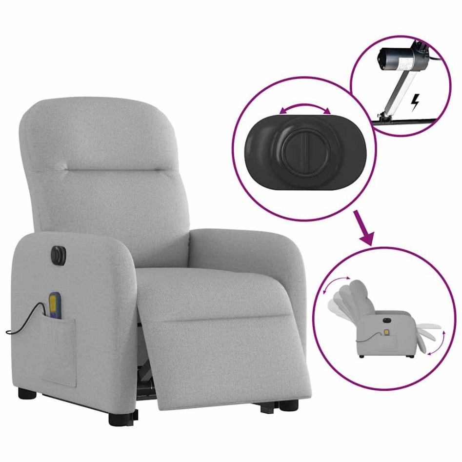 Sillón de masaje eléctrico reclinable elevable tela gris