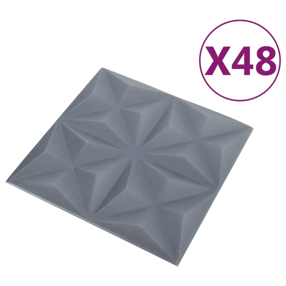 Paneles de pared 3D 48 unidades gris origami 12 m² 50x50