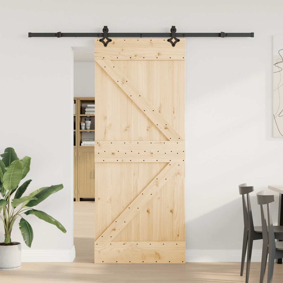 Puerta corredera con herrajes madera maciza de pino 85x210