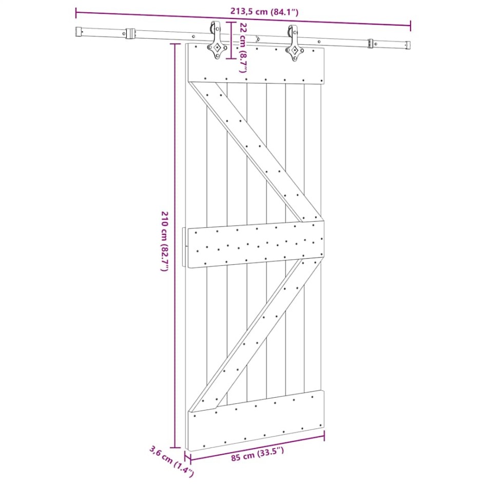 Puerta corredera con herrajes madera maciza de pino 85x210