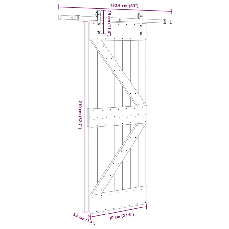 Puerta corredera con herrajes madera maciza de pino 70x210
