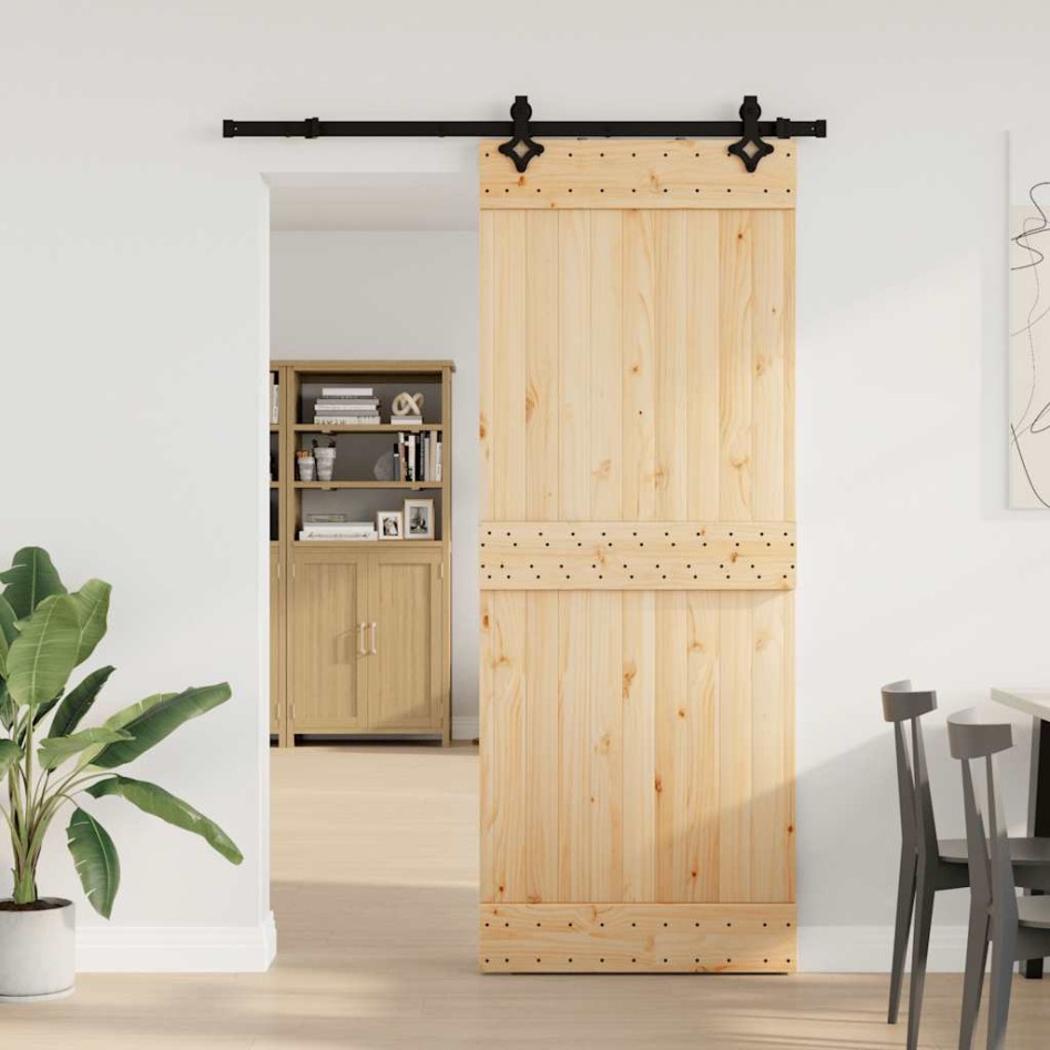 Puerta corredera con herrajes madera maciza de pino 80x210