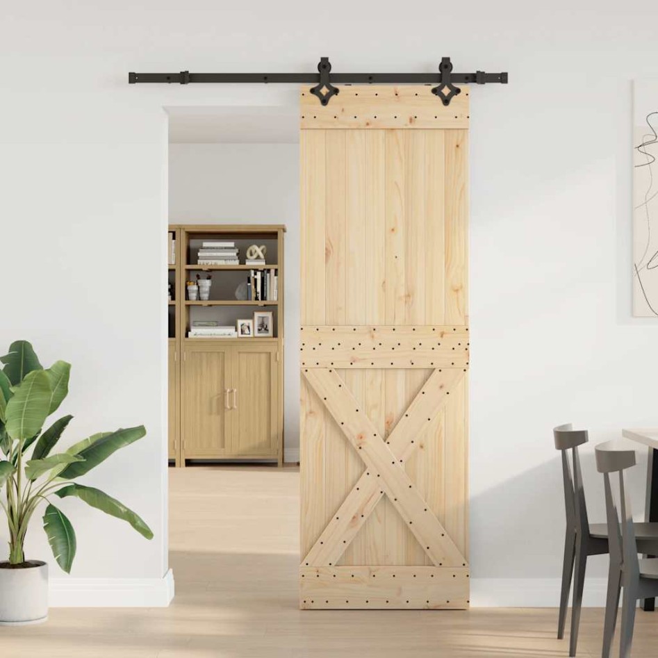 Puerta corredera con herrajes madera maciza de pino 70x210