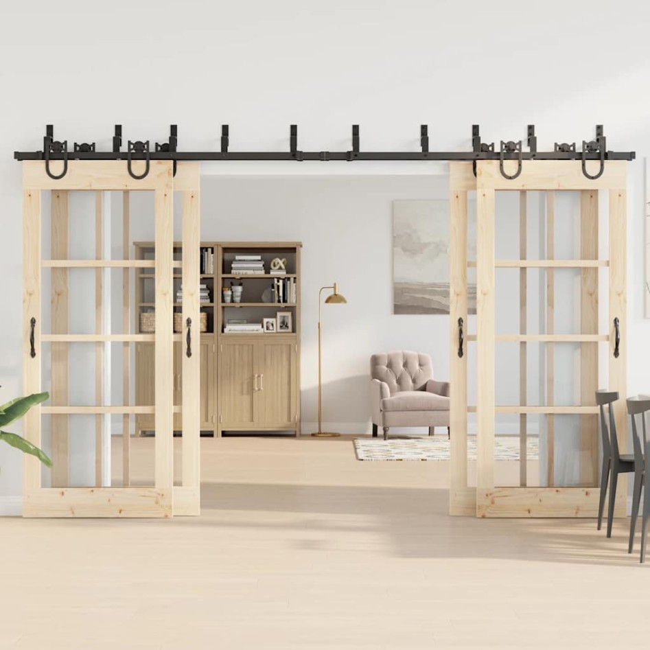 Kit de herrajes para puertas correderas acero negro 366