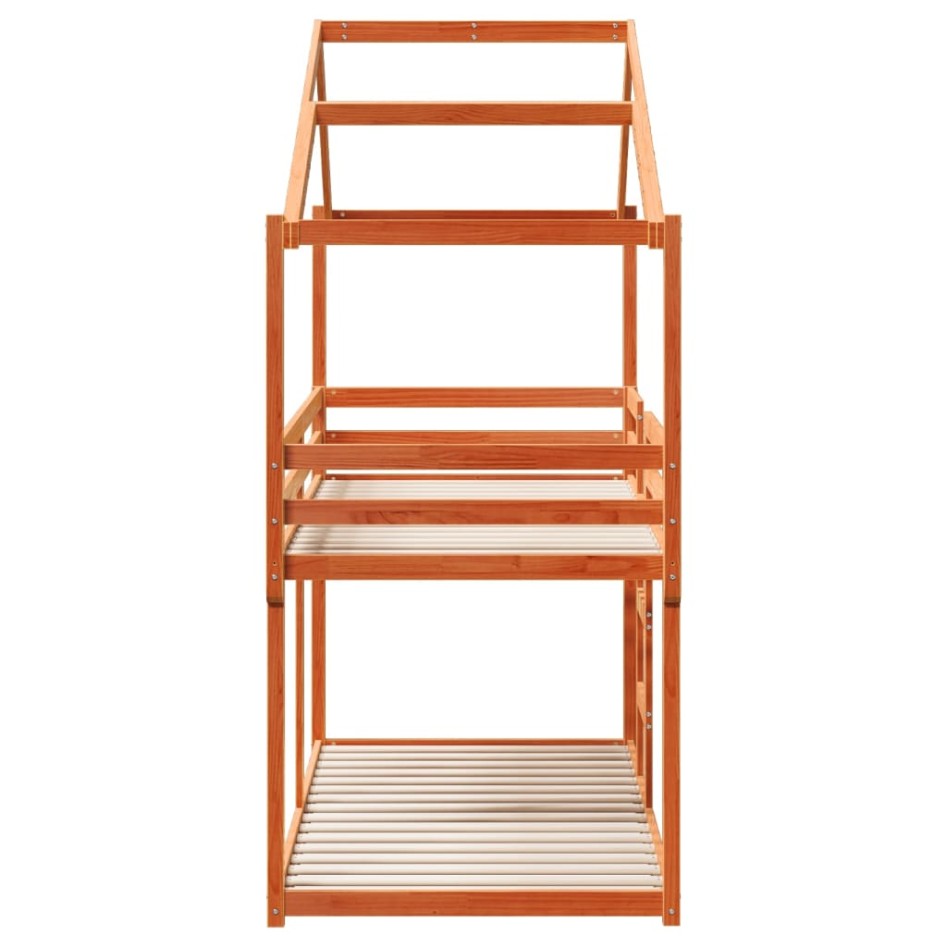 Cama litera con techo madera maciza pino marrón 80x200