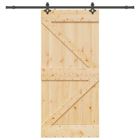Puerta corredera con herrajes madera maciza de pino 80x210
