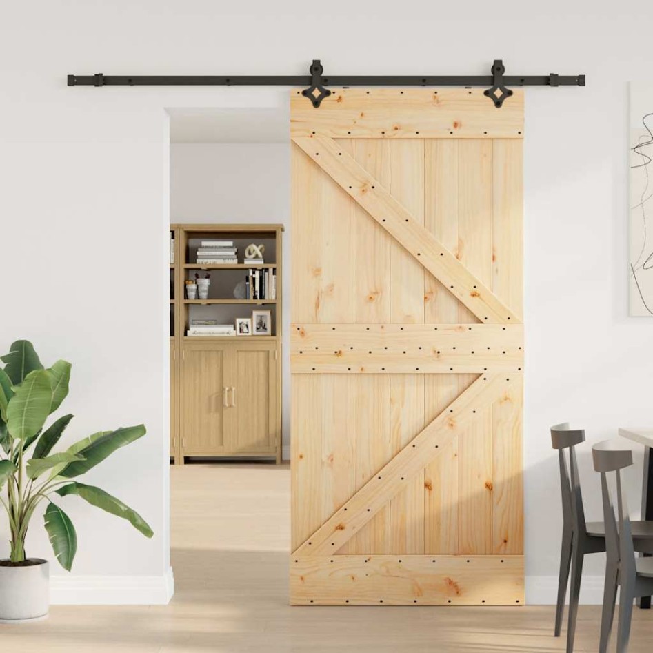 Puerta corredera con herrajes madera maciza de pino 80x210