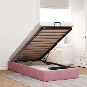Estructura cama otomana sin colchón terciopelo rosa 100x200