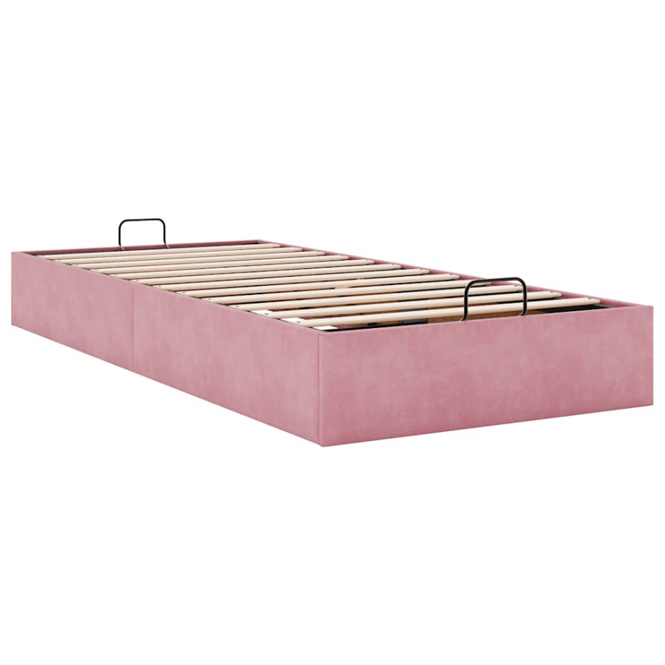 Estructura cama otomana sin colchón terciopelo rosa 100x200