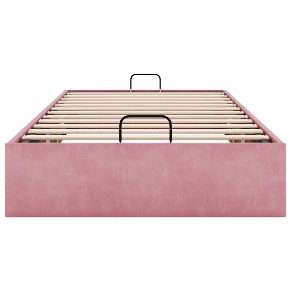 Estructura cama otomana sin colchón terciopelo rosa 100x200