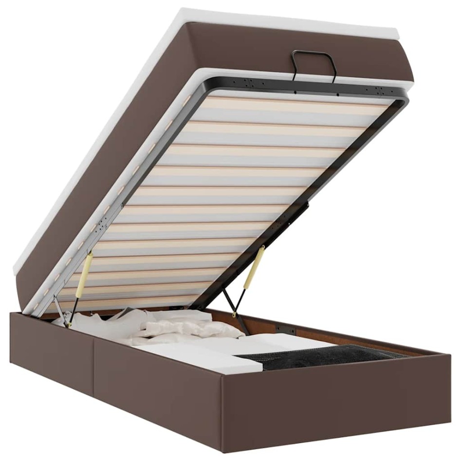 Estructura cama otomana colchón cuero sintético