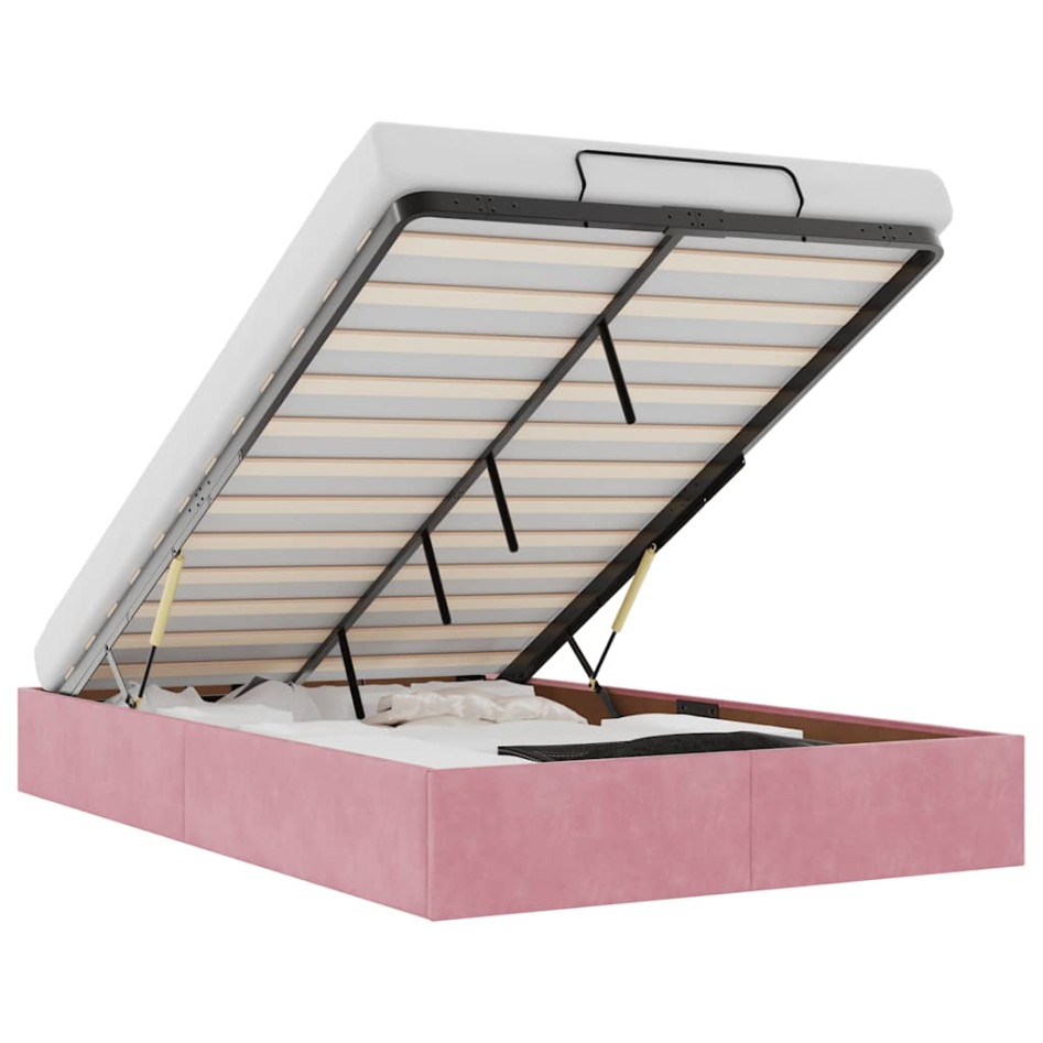 Estructura cama otomana sin colchón terciopelo rosa 120x200