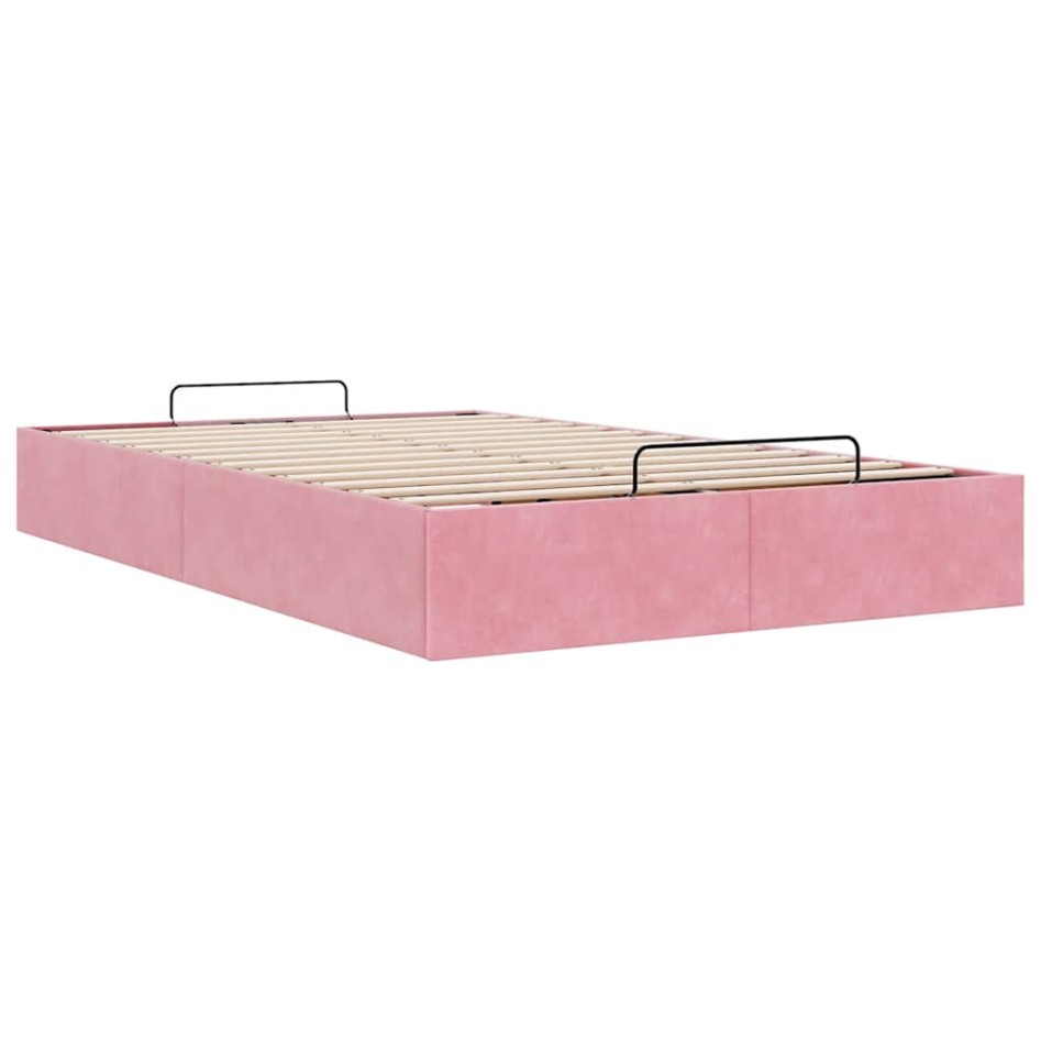Estructura cama otomana sin colchón terciopelo rosa 120x200