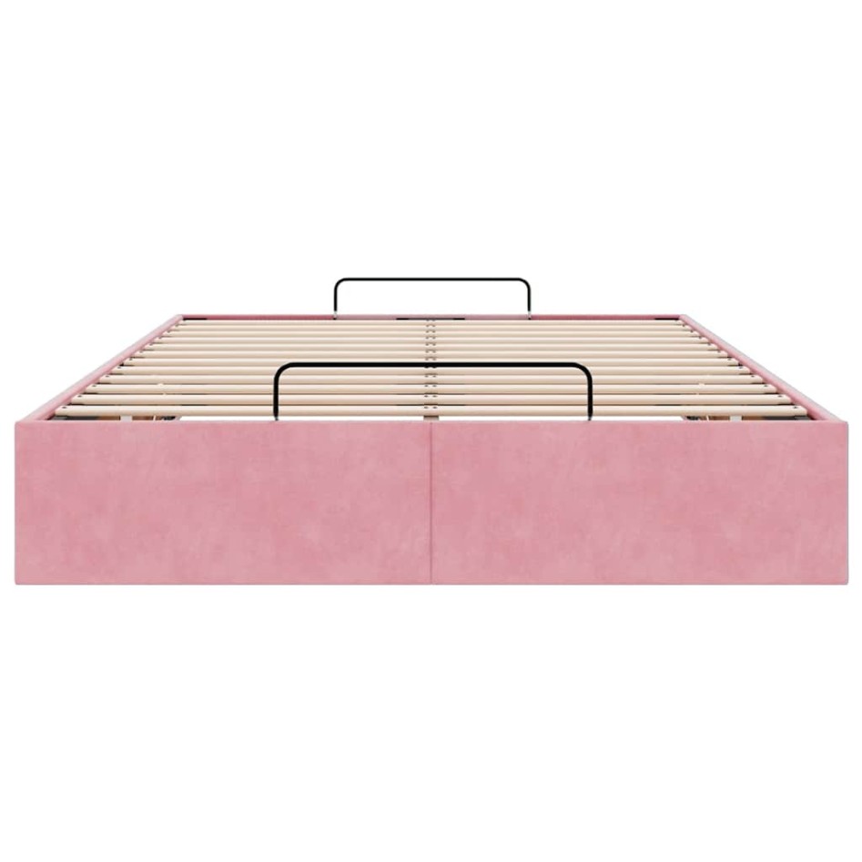 Estructura cama otomana sin colchón terciopelo rosa 120x200