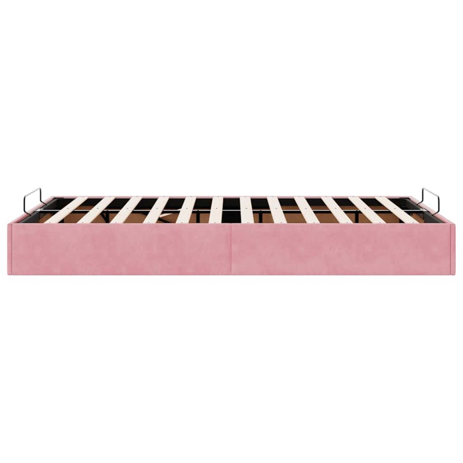 Estructura cama otomana sin colchón terciopelo rosa 120x200