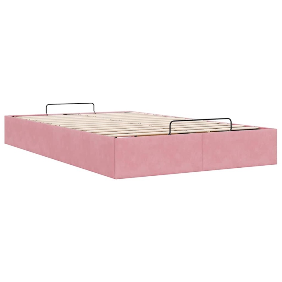 Estructura cama otomana sin colchón terciopelo rosa 120x200