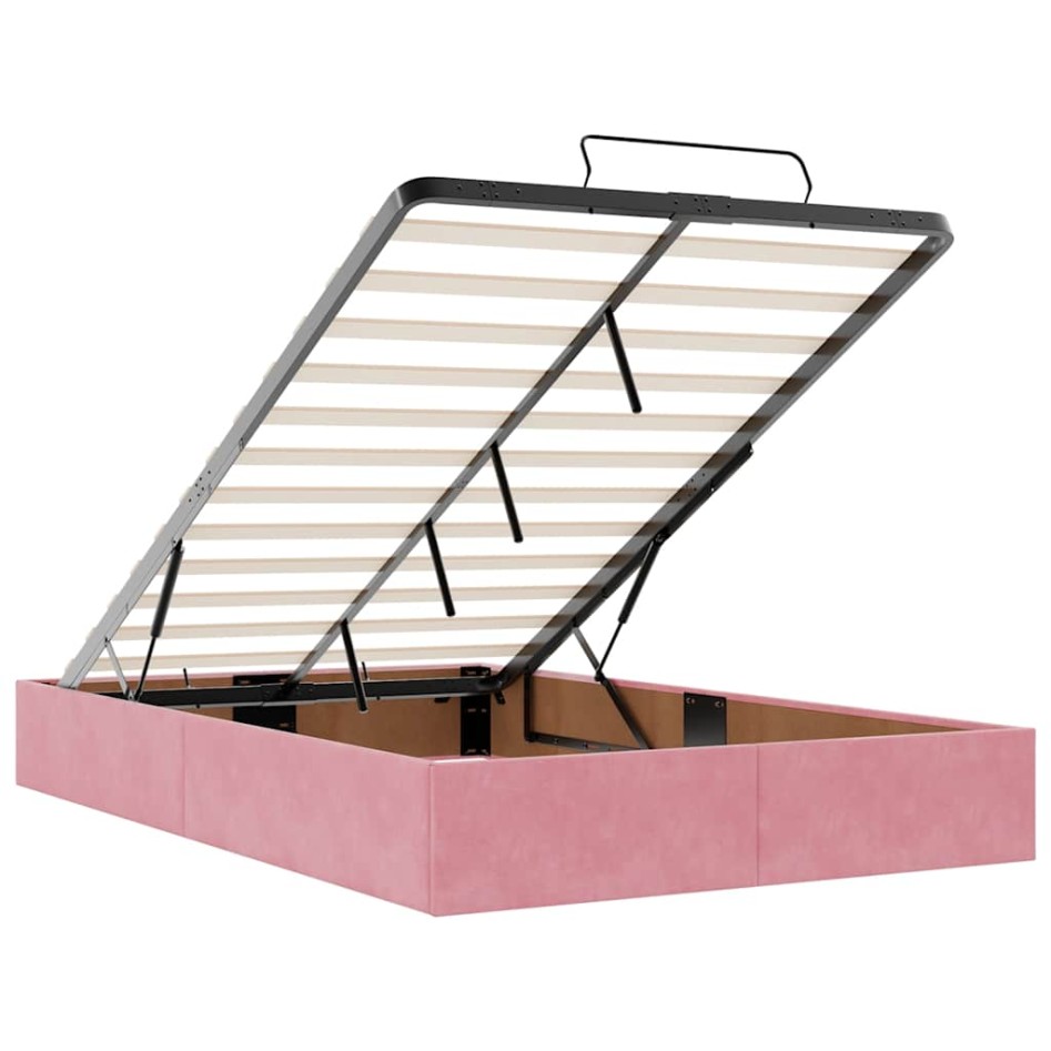 Estructura cama otomana sin colchón terciopelo rosa 120x200