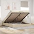 Estructura de cama otomana con colchón tela crema
