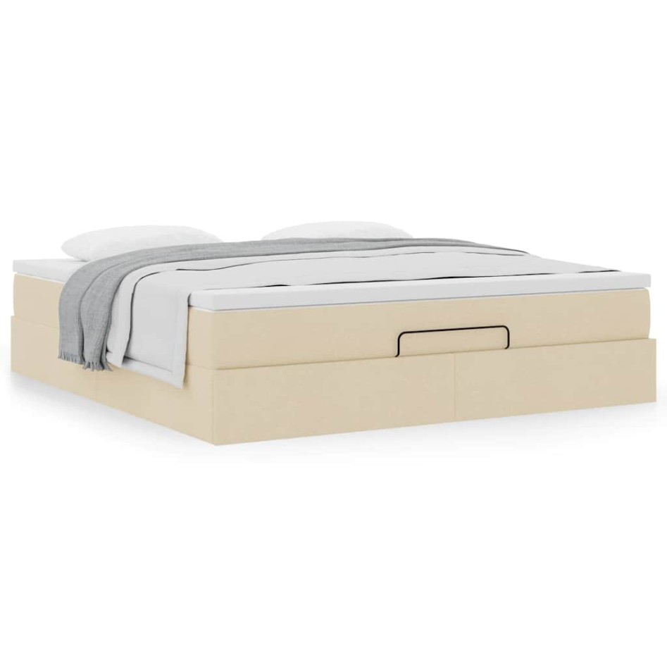 Estructura de cama otomana con colchón tela crema