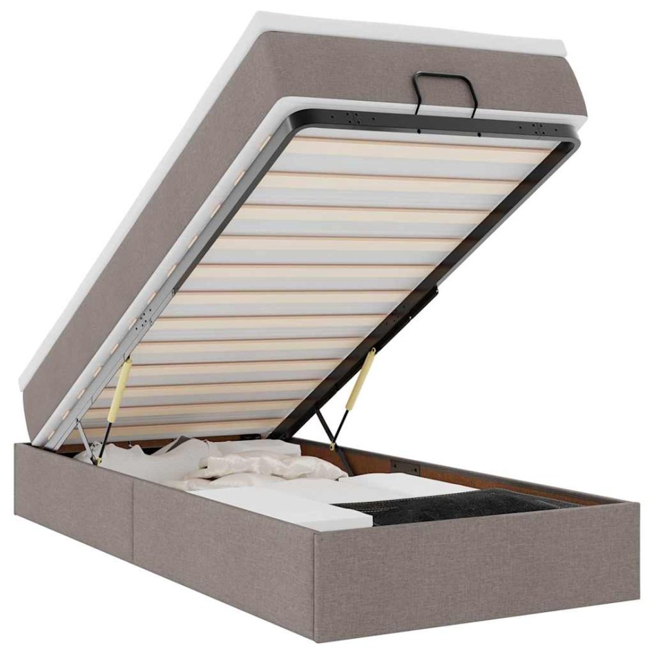 Estructura de cama otomana colchón tela gris pardo