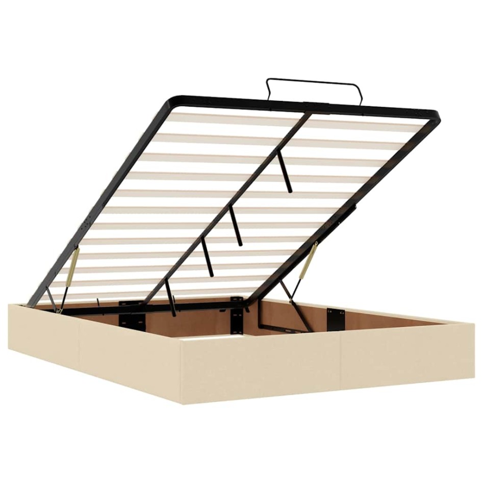 Estructura de cama otomana con colchón tela crema