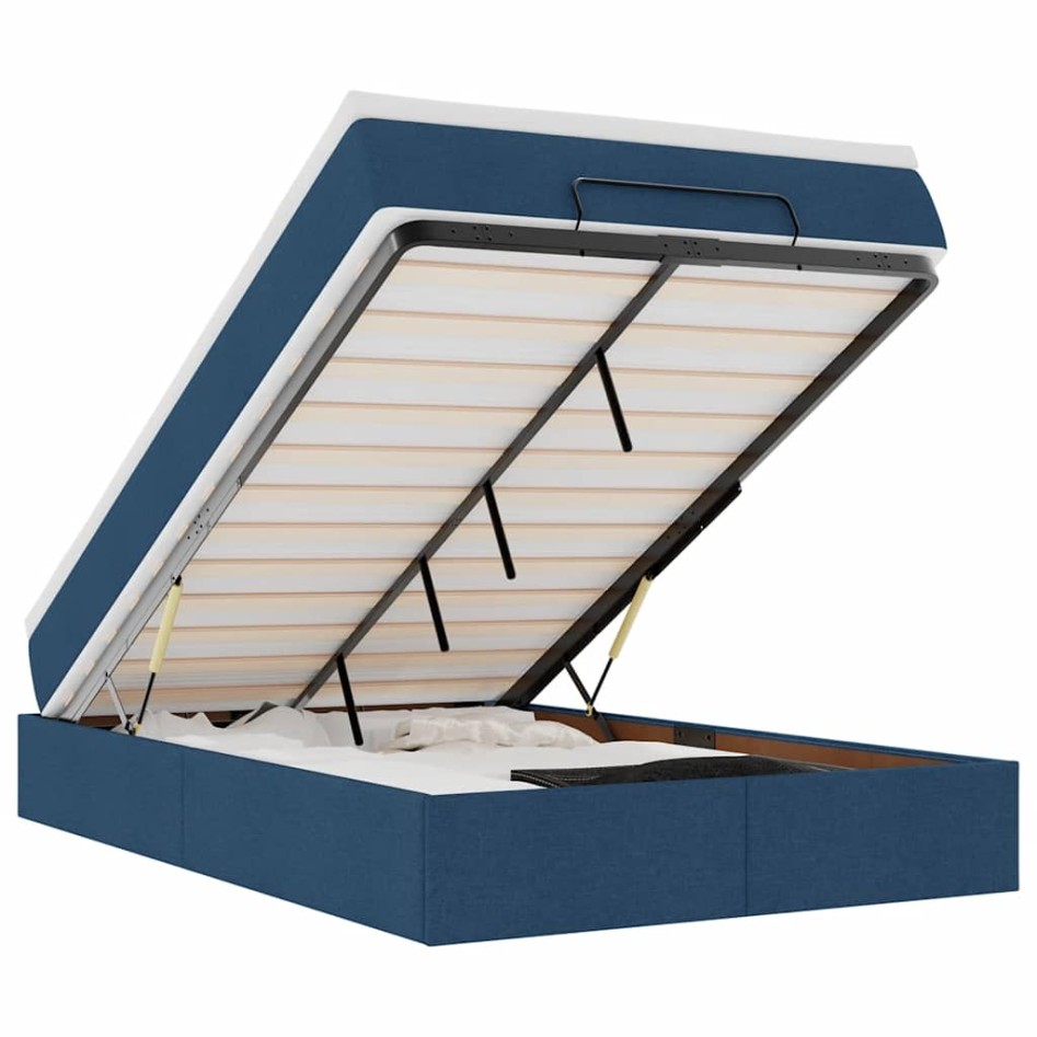 Estructura de cama otomana con colchón tela azul