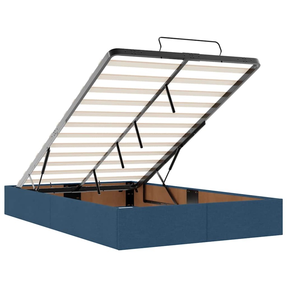 Estructura de cama otomana con colchón tela azul