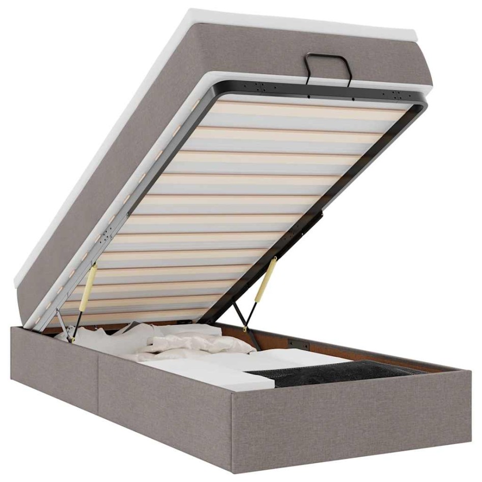 Estructura de cama otomana colchón tela gris pardo