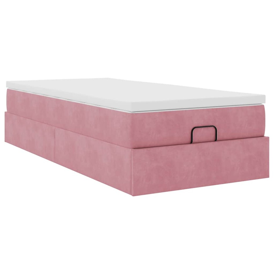 Estructura cama otomana con colchón terciopelo rosa