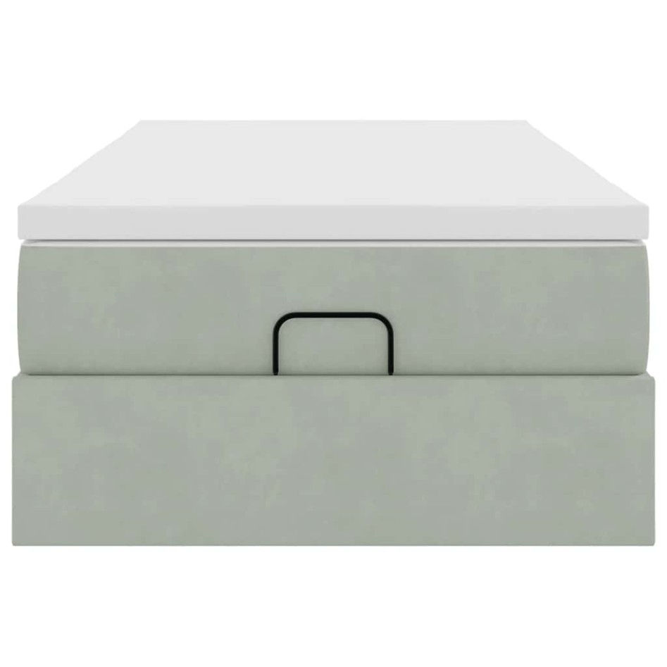 Estructura cama otomana colchón terciopelo gris claro