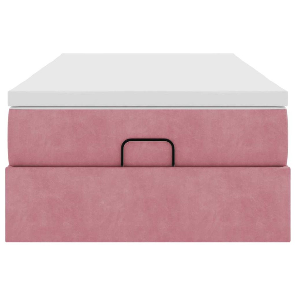 Estructura de cama otomana colchón terciopelo rosa