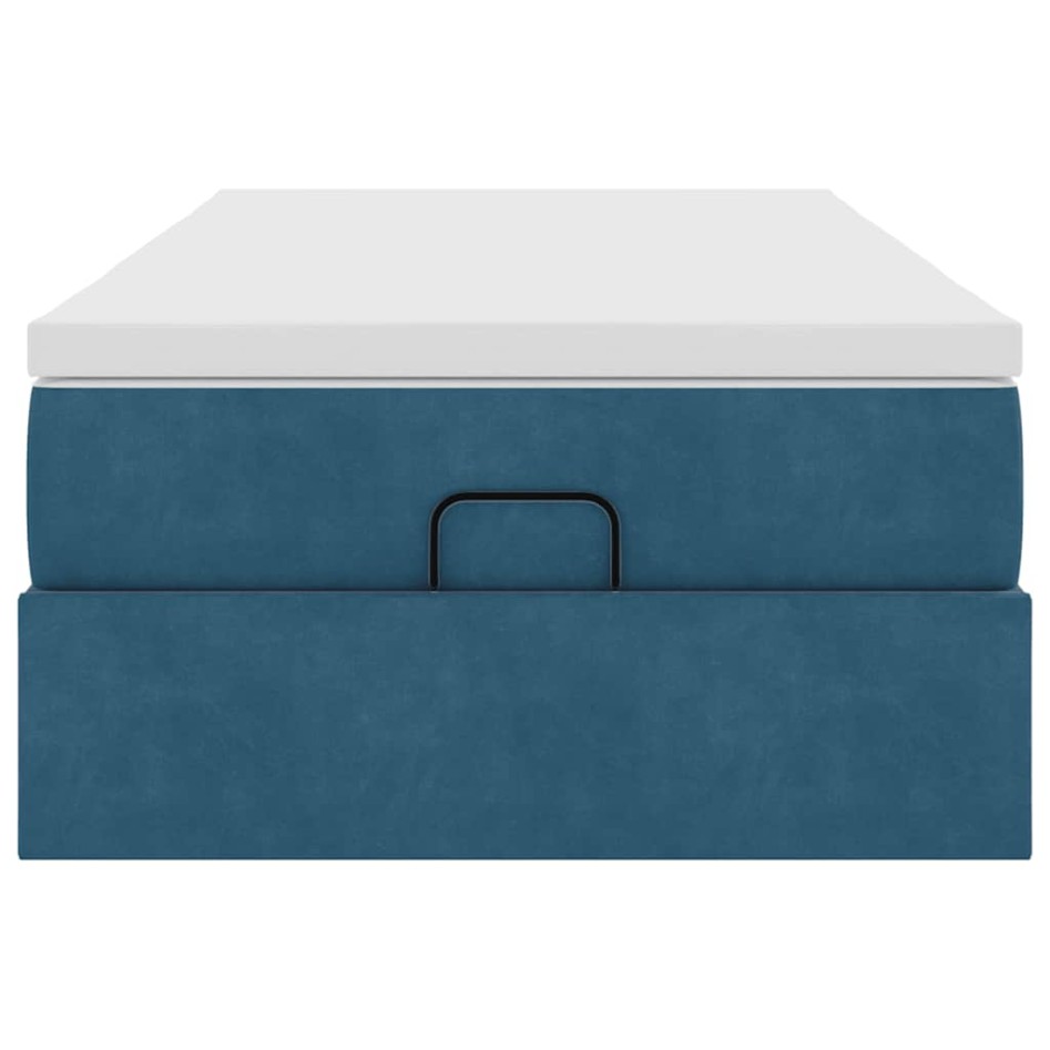 Estructura cama otomana colchón terciopelo azul