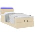 Cama otomana con colchón y luces LED tela crema 90x200