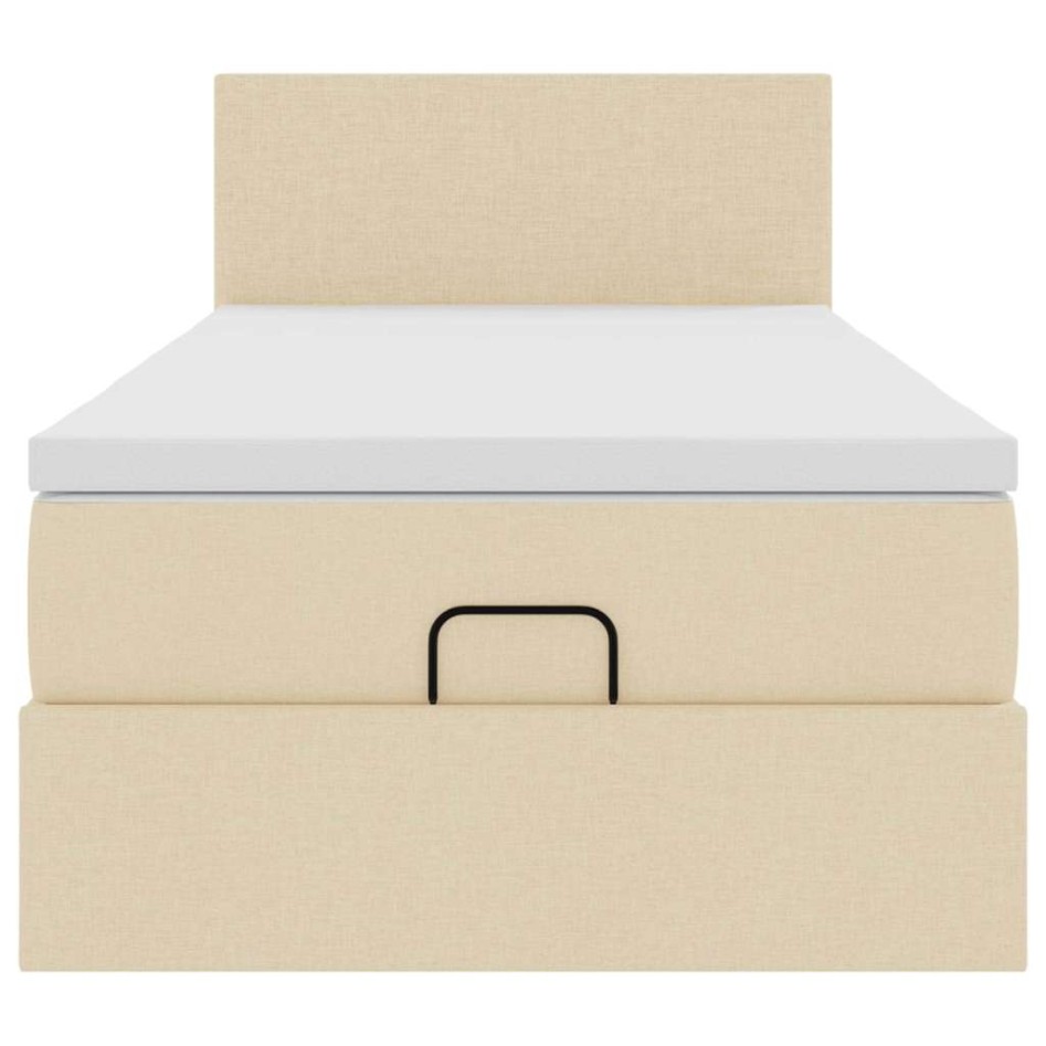 Cama otomana con colchón y luces LED tela crema 90x200
