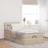 Cama otomana con colchón y luces LED tela crema 90x200