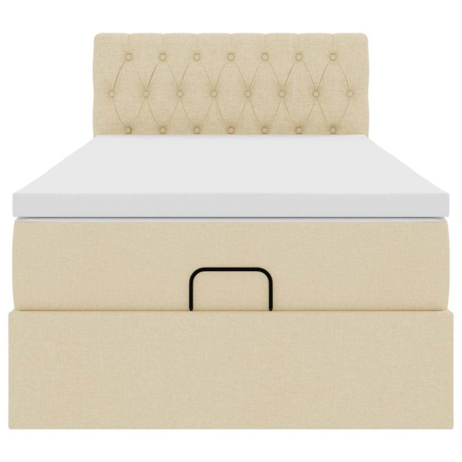 Cama otomana con colchón de tela color crema 100x200